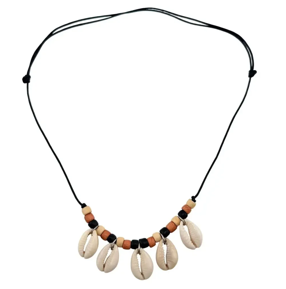 Boho Surfer Cowrie Shells Wood Beads Handmade Adjustable Bolo 28